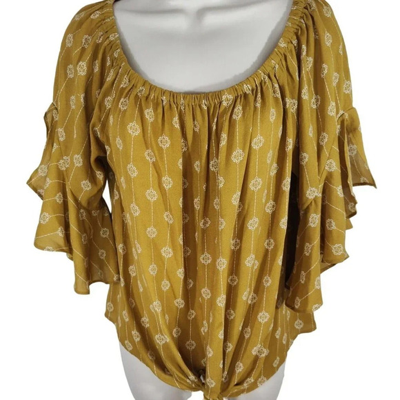 Wishlist Apparel Floral Tie Front Top Off The Shoulder Women Size M/L Brown? - Picture 2 of 8